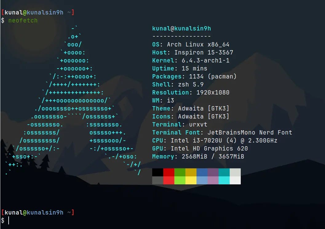 Screenshot of neofetch command on my arch os